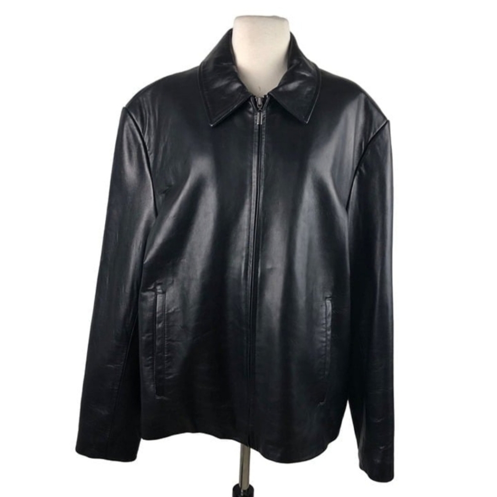 Arrow Mens Black Premium Lambskin Leather Jacket Full Zip Large